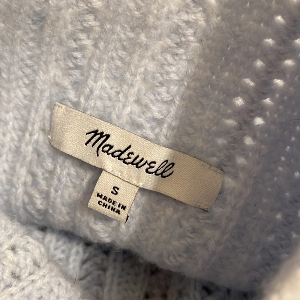 Madewell Pointelle-Stitch Mockneck Blue Sweater Size S . Style NU915